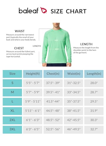 BALEAF Men's Sun Protection Shirts UV SPF T-Shirts UPF 50+ Long Sleeve Rash Guard Fishing Running Quick Dry Beach Glass Size S