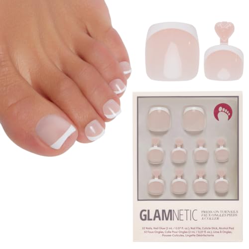 Glamnetic White French Tip Press On Toenails - 32 Pc Fake Pedi Kit
