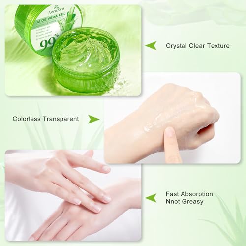 Aero Zen 99% Pure & Organic Aloe Vera Gel - 1-Pack (10.1oz) | Premium Hydration for Daily Use & After Sun Care | Lightweight, Non-Greasy & Alcohol-Free Formula for Face, Body & Hair | Vegan