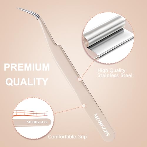 MORGLES Straight&Curved Lash Tweezers for Eyelash Extensions, 5pcs Eyelash Tweezers for False Lashes, Precision Tweezers for Crafting Lash Applicator Tool for Girls Women Beginners