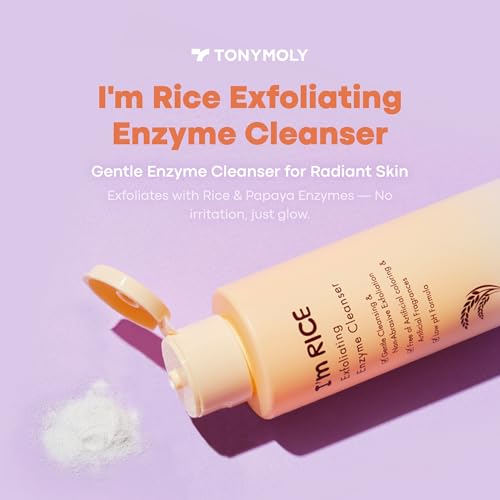 TONYMOLY I¡¯m Rice Exfoliating Enzyme Cleanser ? Rice Powder Face Wash & Papaya Enzyme Scrub, Gentle AHA Brightening Mask for Smooth Radiant Skin, 50g