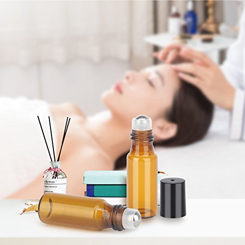 Easytle Essential Oil Roller Bottles 5ml, 24 Pack Amber Glass