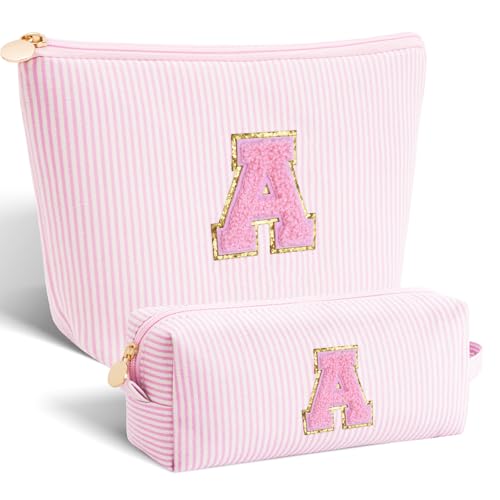 Personalized Initial Makeup Bag Set - Canvas Cosmetic Organizer for Teen Girls
