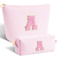 Personalized Initial Makeup Bag Set - Canvas Cosmetic Organizer for Teen Girls