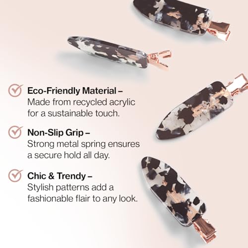 Kitsch Creaseless Hair Clips - Black Terrazzo No-Bend Makeup Clips, 4-Pack