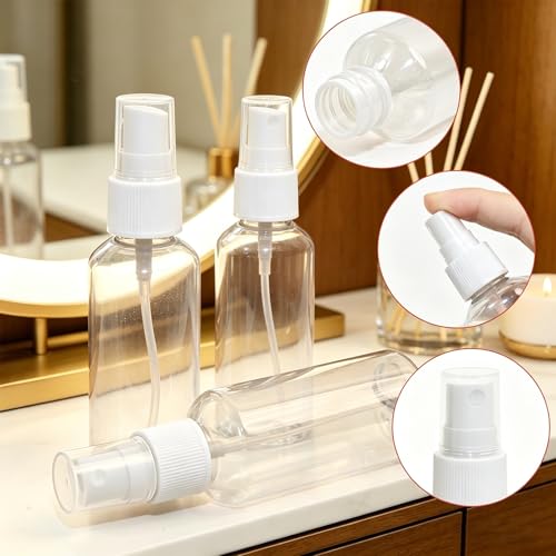 QVYQVY 4 Pack 2oz Amber Spray Bottles with Funnels – Clear, Leak-Proof Caps