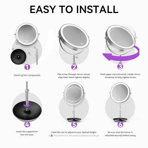 Auxmir 9" Large Lighted Makeup Mirror with Magnification, 1X/30X Double Sided Magnifying Mirror with Adjustable Height, Rechargeable Vanity Mirror with 3 Color Dimmable Lights, 360¡Æ Rotation