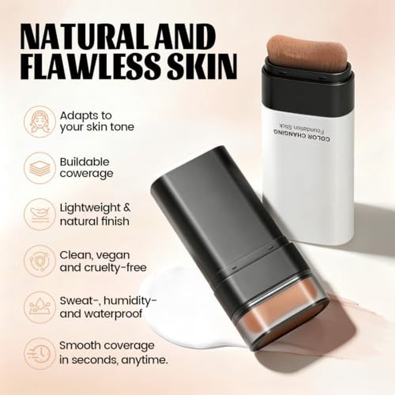 LuLuTone Color-Changing Foundation Stick with Brush - Long Lasting Hydrating Formula for All Skin Tones