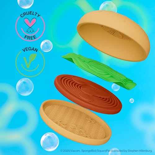 wet n wild SpongeBob Sponge & Brush Cleansing Pads, Flexible Silicone Cleaning Surface, Deep-Cleans All Brush Sizes ? Krabby Patty