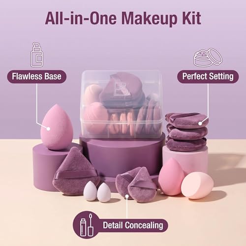 BS-MALL Makeup Sponge Set 14 Piece Non-Latex Beauty Blender with Case