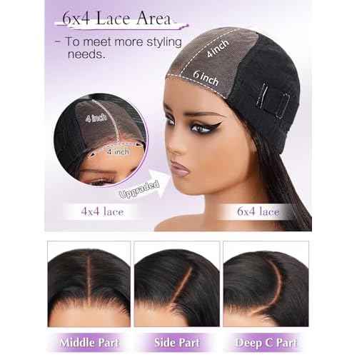 Bob Glueless Wigs Human Hair Pre Plucked Pre Cut 6x4 HD Lace Front Wigs Wear and Go Short Straight Bob Wigs for Black Women 150% Density Natural Black for Daily Use 12 Inch