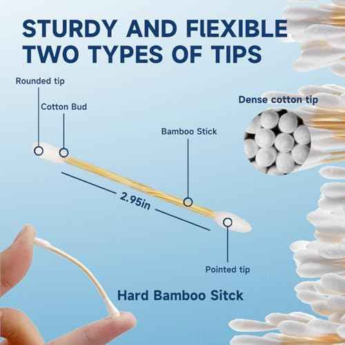 500 Count Cotton Swabs, Bamboo Cotton Swab for Eye Ears Oil Makeup, Lint Free Double Tipped Natural Cotton Buds, Cleaning with Wood Handle Remove Dust and Dirt (Pack of 1))