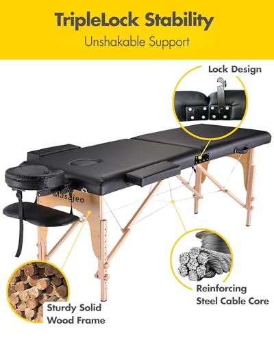 Portable Massage Table 500 LBS 2-Section Adjustable Height Spa