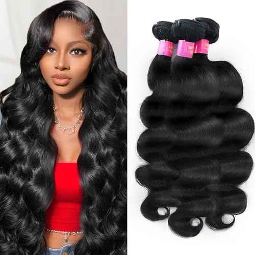 12A Human Hair Bundles 26 28 30 Inch Body Wave 100% Unprocessed Brazilian Virgin Hair 3 Bundles Human Hair Extensions Quick Weave Natural Black