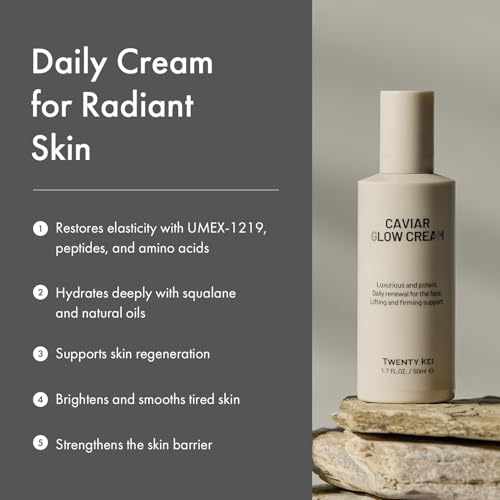 TwentyKEI Caviar Glow Cream, Firming & Hydrating Moisturizer with Peptides, 50ml