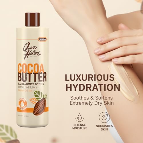 Queen Helene Cocoa Butter Hand and Body Lotion for Dry Skin | Deep Moisturizing Cocoa Butter Formula Softens and Smooths | 16 oz