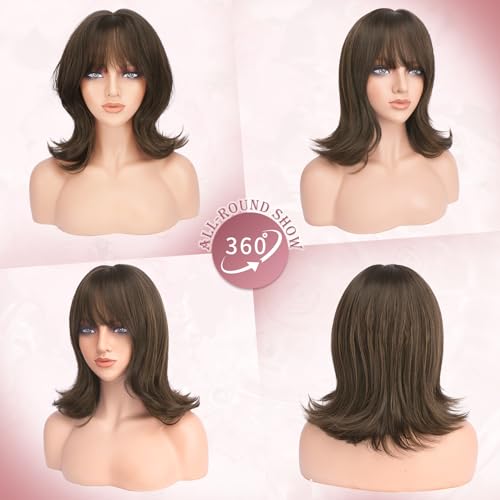 Haloo Brown Bob Wig with Bangs 14 Inch Shoulder Length