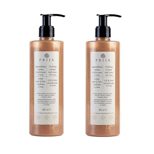 Prija Vitalizing Creamy Bath Foam, Pearly Texture for Radiance Boost, Gently Cleanses and Moisturizes The Skin with Ginseng Extract 2 x 12.85 Fl. Oz