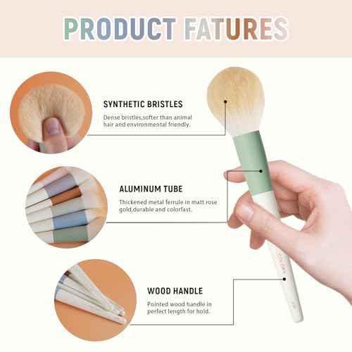 Colorful Series 18-Pcs Makeup Brush Set with Soft, Cruelty-Free Synthetic Bristles, Wooden Matte Handles, 2 Latex-Free Makeup Sponges & Travel Storage Bag ? Face & Eye Brushes for Makeup