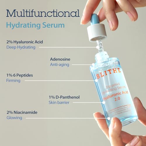 BLITHE Targeted Hydrating Serum ? Korean Hyaluronic Acid for Face with Peptides & Panthenol, Deep Hydration ? Pure Hyaluronic Acid 2% ? 1.7 fl oz
