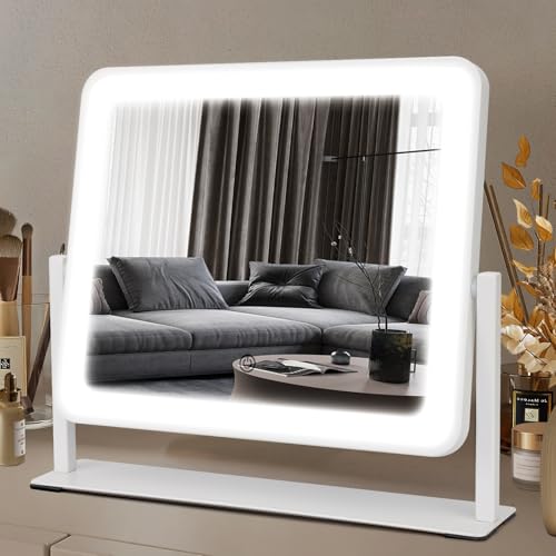 Bearolve 14"×12" LED Vanity Mirror with 3-Color Lighting & 360° Rotation