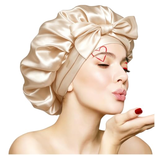 VECIIR Silk Bonnet for Sleeping - Large Beige Hair Cap