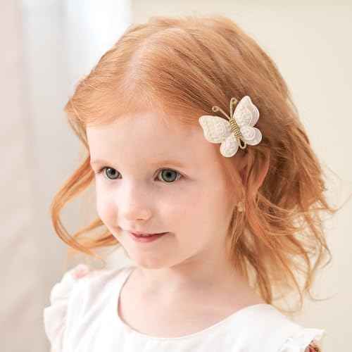 12 Pcs Butterfly Hair Bow Girl, Beige Kid's Cute Hair Clips Barrettes Accessories for Infants Toddlers Baby Kids Fine Hair