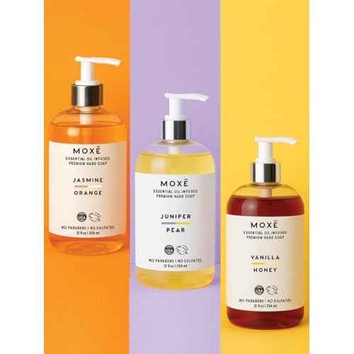 MOX? Natural Hand Wash Aromatic Scented 3-Pack ? Jasmine Orange, Vanilla Honey & Juniper Pear ? Plant-Based, Organic Oils, Essential Oils ? Gentle, Biodegradable, Vegan, Sulfate-Free, 3 x 12 oz