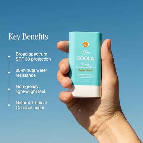 COOLA Organic Face Sunscreen SPF 30 Sunblock Lotion Stick, Dermatologist Tested Skin Care for Daily Protection, Vegan and Gluten Free, Tropical Coconut, 0.15 Oz