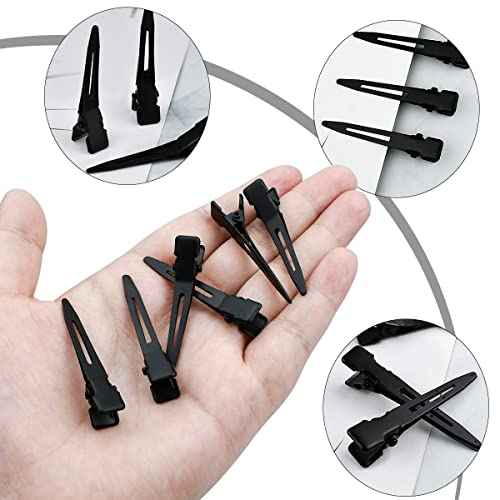 Tenalleys 50 Pcs 1.77Inch Black Metal Duck Bill Hair Clips for Women, Hair Coloring, Bows DIY, Hair Extensions, Salon