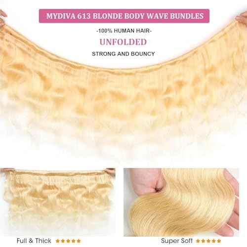 613 Blonde Body Wave Bundles Human Hair 18 inch 100% Unprocessed Virgin Human Hair Bundles 12A Quick Weave Human Hair Extensions