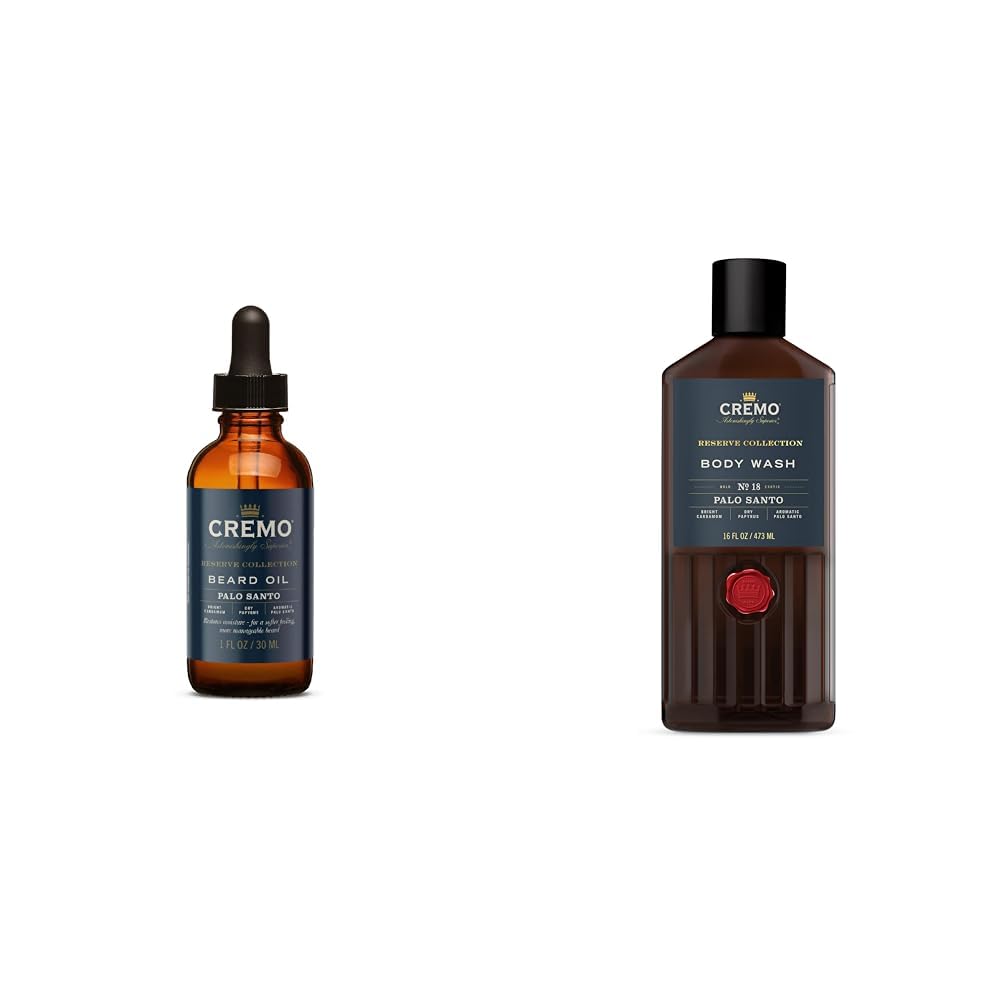 Cremo Beard Oil and Body Wash Bundle with Palo Santo Scents, 1 fl oz and 16 fl oz