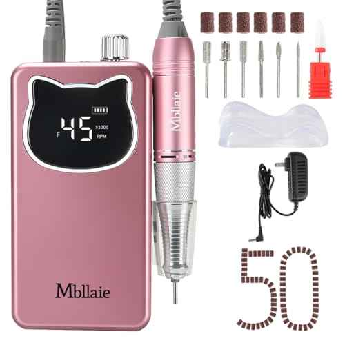 Professional Nail Drill File 45000RPM Electric Portable Nails Drills Kit with Rechargeable 7 u?as Bits Cordless Efile for Poly Gel Acrylic Nails Remover Home Salon Pedicure Manicure Tool (Rose Pink)