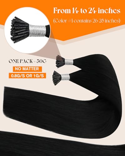 Sunny Hair 22 Inch I Tip Extensions Remy Human Hair Black 50g