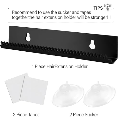 Black Hair Extension Holder Rack with Suction Cups for Wefts & Clips - AIHOPESTO