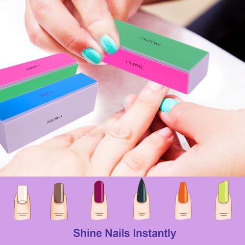 4 Pack Nail Buffer Blocks Set for Shiny Nails - Multi-Grit Nail Files for Natural & Acrylic Nails