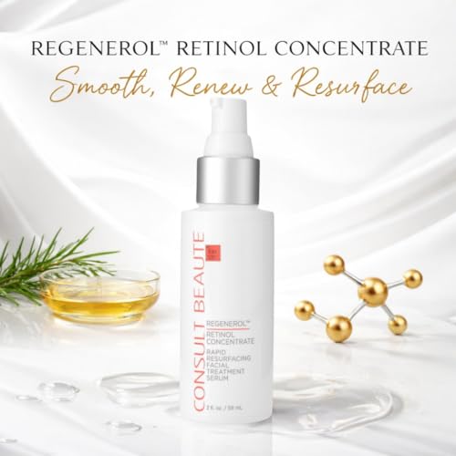Consult Beaute Regenerol Rapid Resurfacing Retinol Serum for Face, Facial Treatment Concentrate with Bakuchiol, Renews Skin Texture & Diminishes the Appearance of Fine Lines and Wrinkles 2 Fl. Oz.