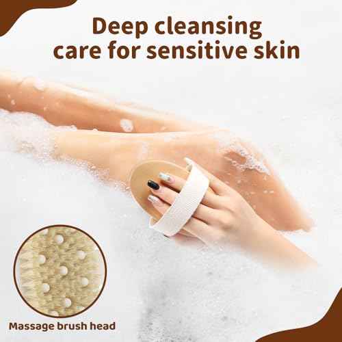 4 Pack Dry Body Brushing Brushes, Natural Bristle Exfoliating Scrub Brushes with Massage Nodes for Lymphatic Drainage, Skin Firming, Acne Treatment, and Cellulite Reduction