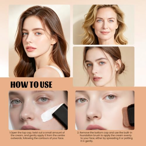 LuLuTone Ivory White Color-Changing Foundation Stick with Brush, Long Lasting Hydrating Concealer for Mature Skin