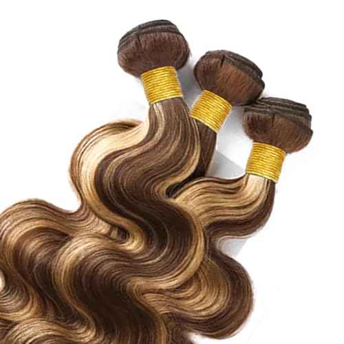 Ombre Brown Human Hair P4/613 Body Wave Human Hair Bundles Blonde Body Wave Brazilian Virgin Hair Two Tone #4 Brown and #613 Blonde Bundles Hair Weave 30 32 34 Inch