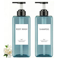Shampoo and Conditioner Dispensers 25OZ Refillable Large Shower Bottles 2Pack Hand Soap Dish Soap Dispenser with Waterproof Labels Square Pump Bottle for Bathroom and Kitchen- Blue, 750ml