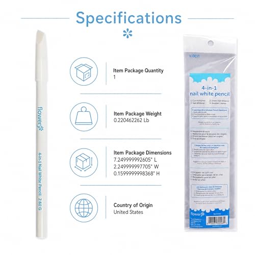 Flowery 4-in-1 White Nail Pencil - Under Nail Whitener & Cuticle Pusher