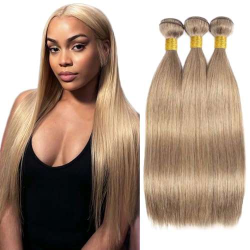 Fridnae Ash Blonde Human Hair Extensions 22 Inch Straight Bundles for Women