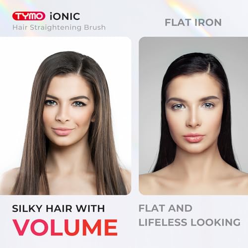 TYMO Ionic Hair Straightener Brush - 16 Heat Settings, Negative Ions, LCD, Dual Voltage