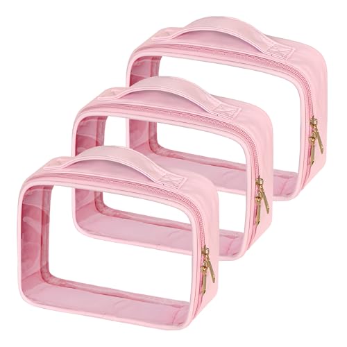 Clear Cosmetic Bags 3pack Makeup Toiletry Bag with Handle Travel Essentials for Men and Woemn Pink 3Pcs