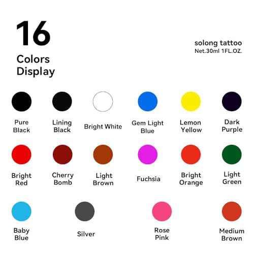 16PCS Tattoo Ink Color Set, Solong Tattoo Ink 1oz (30ml) Pigment Kit for Tattoo Kit Tattoo Ink Set TI302S-30-16