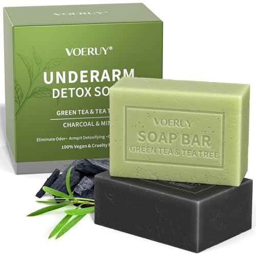 Underarm Detox Soap, 2 Pcs Armpit Detox Soap with Green Tea & Tea Tree, Charcoal & Mint for Eliminating Odor, Exfoliating, Moisturizing , Bar Soap for Legs, Knee, Feet, Hands Whole Body - 10 oz£¨280g£©