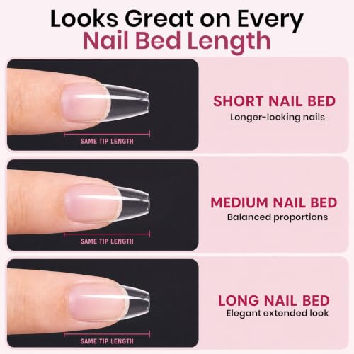 Beetles Soft Gel Nail Tips Coffin Short 12 Sizes 288Pcs, Etched-free