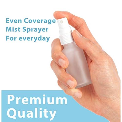 JUVITUS 2 oz Frosted Clear Glass Boston Round Bottle with White Fine Mist Spray (24 pack) + Funnel