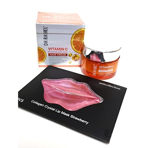 Dr Rashel Vitamin C Face Cream - Hyaluronic Acid , Anti Aging and Collagen Moisturizer - 1.76 oz + 1 Pcs of Collagen Crystal Lip Mask Strawberry